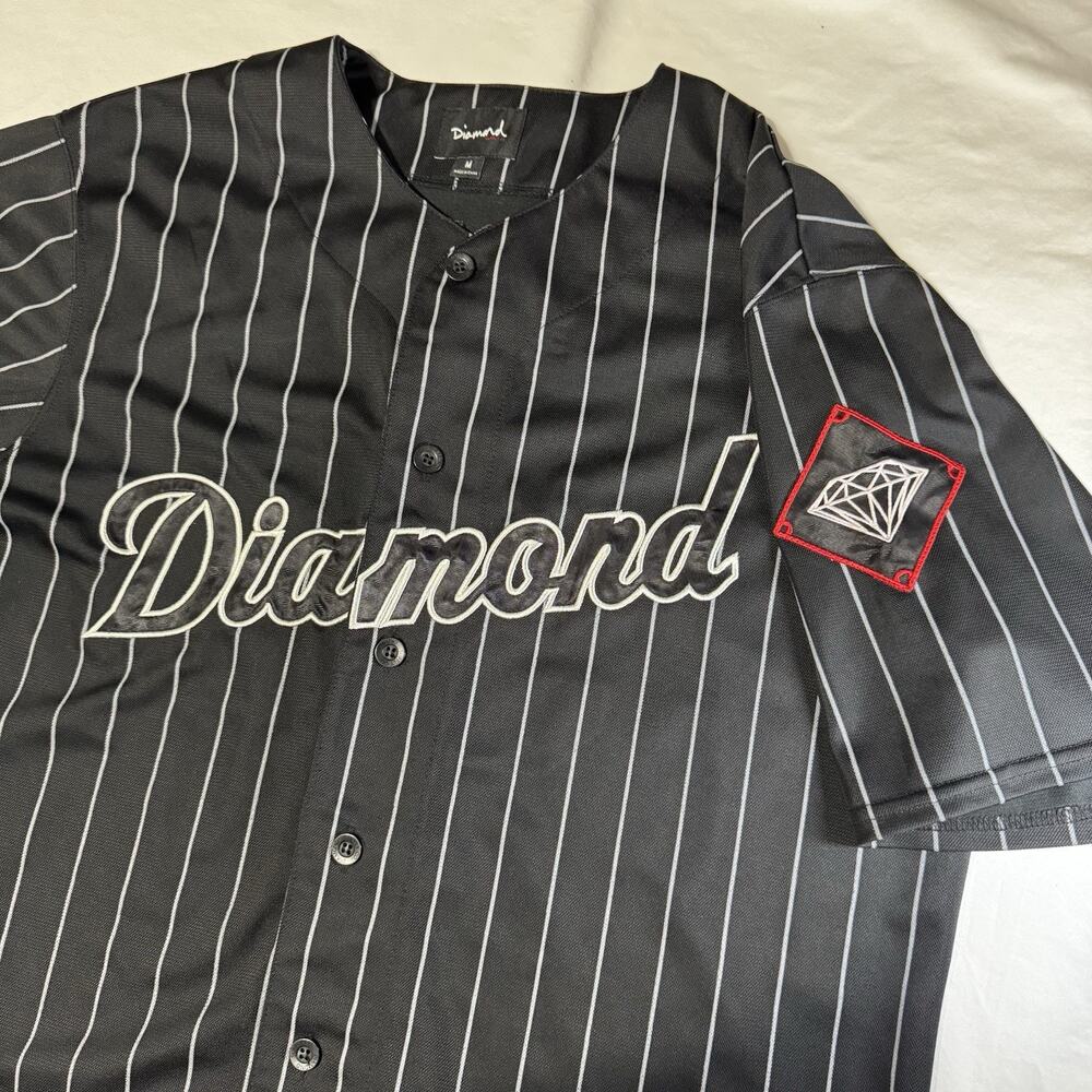 Diamond Supply Co Baseball Jersey Men's Medium Black Pinstripe 98 Button Up - Picture 5 of 7
